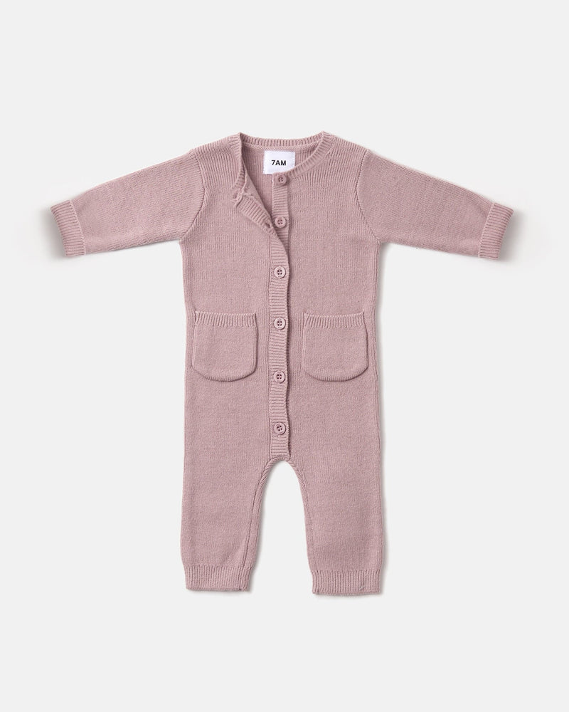 Chunk Long Sleeve Ribbed Jumpsuit | Rose Ash | 7AM-1