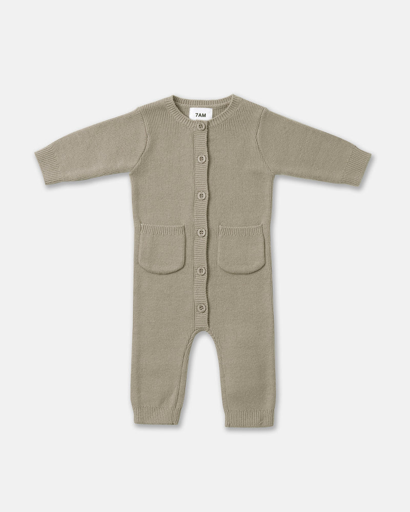 Chunky Long Sleeve Ribbed Jumpsuit | Olive | 7AM-1