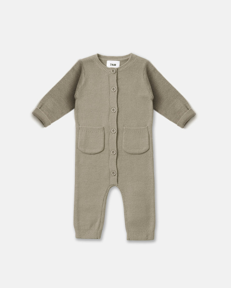 Chunky Long Sleeve Ribbed Jumpsuit | Olive | 7AM-7