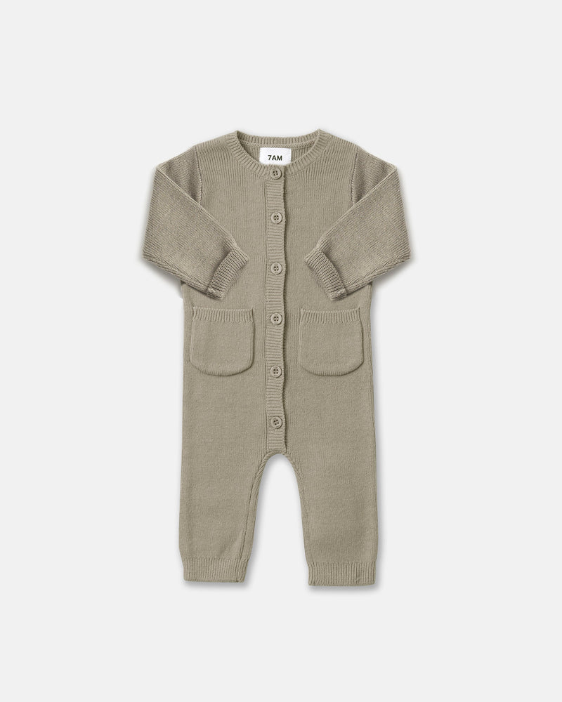 Chunky Long Sleeve Ribbed Jumpsuit | Olive | 7AM-2