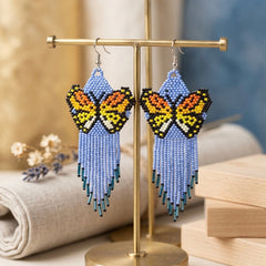 Light Purple Beaded Dancing Wing Earrings-1