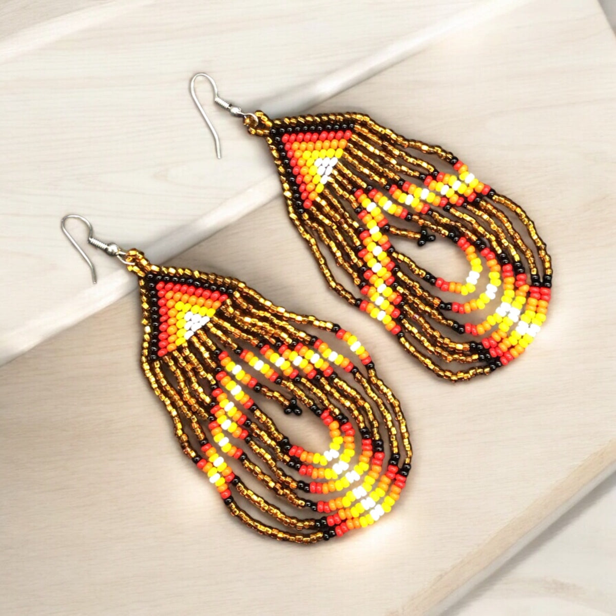 Golden Swoop Beaded earrings-1