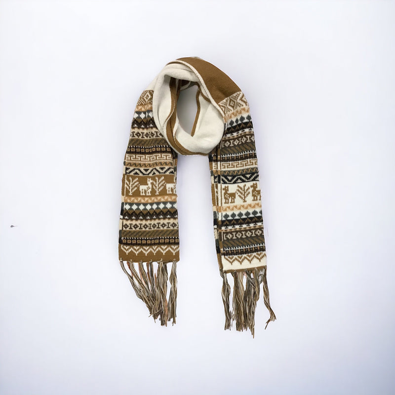 Beige and White Handmade Reversible Alpaca Scarf-2