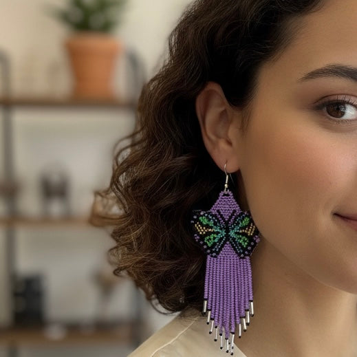 Purple Beaded Dancing Wing Earrings-1