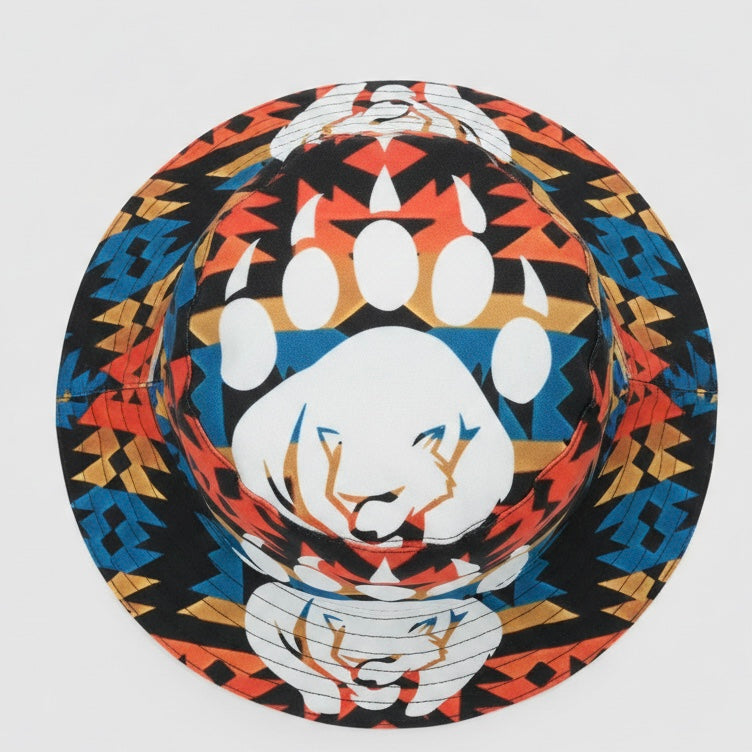Red Bear Paw Trail Native Style Bucket Hat-3