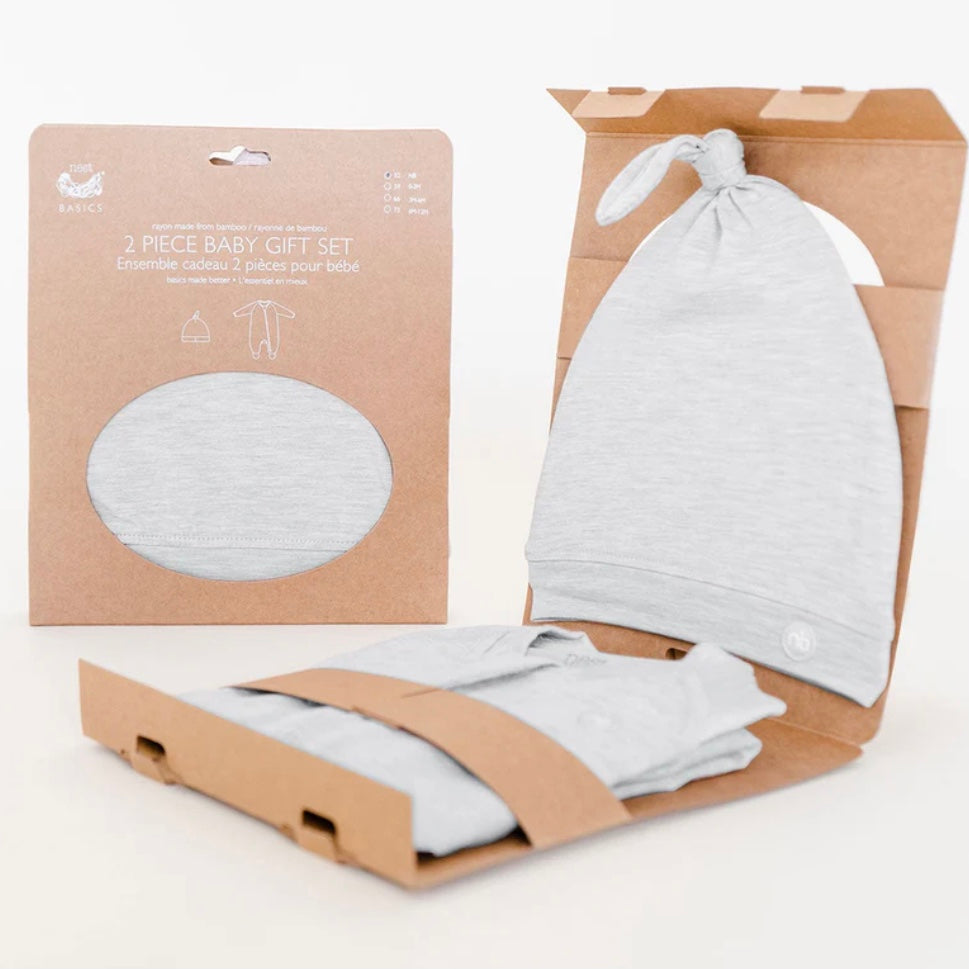 Bamboo Cotton Basics 2 Piece Romper Baby Gift Set | Grey Dawn | Nest Designs-2