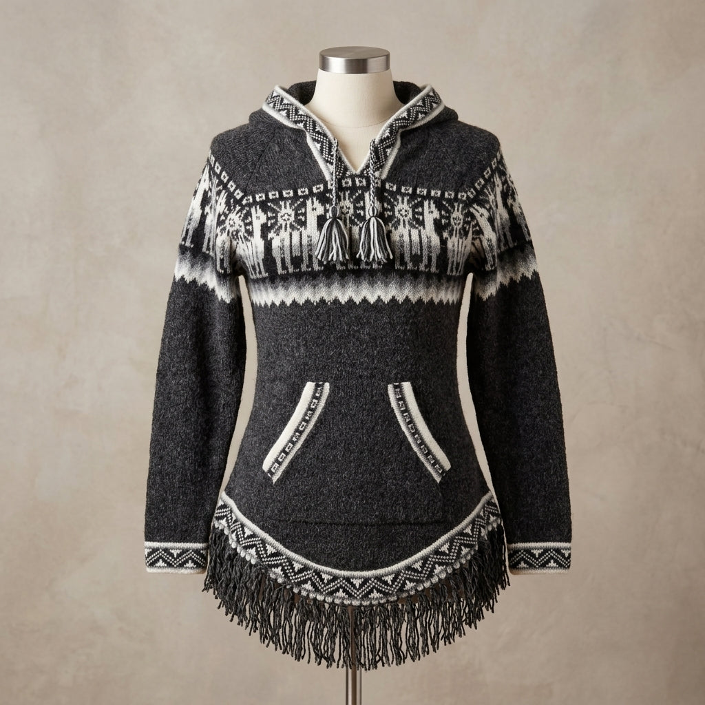 Women Cardigan Black Alpaca Sweater-2