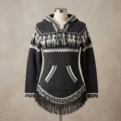 Women Cardigan Black Alpaca Sweater-2
