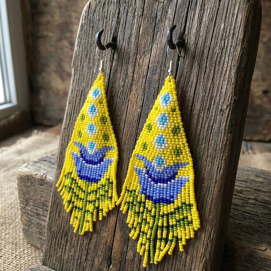 Yellow Flame Blossom Drop Earrings-2