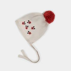 Knit Bonnet | Poppy Print on Beige | Petit Lem-1