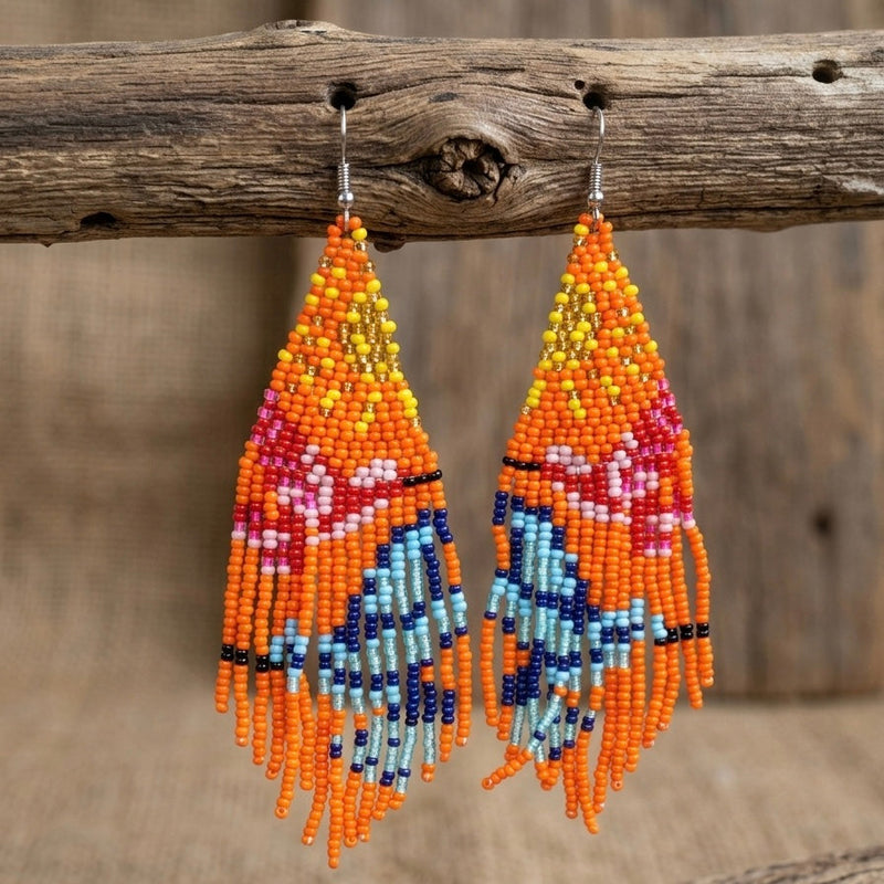 Orange Sky Dancer Beaded Earrings-4