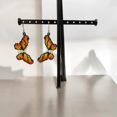 White Orange butterfly Beaded Earrings-2