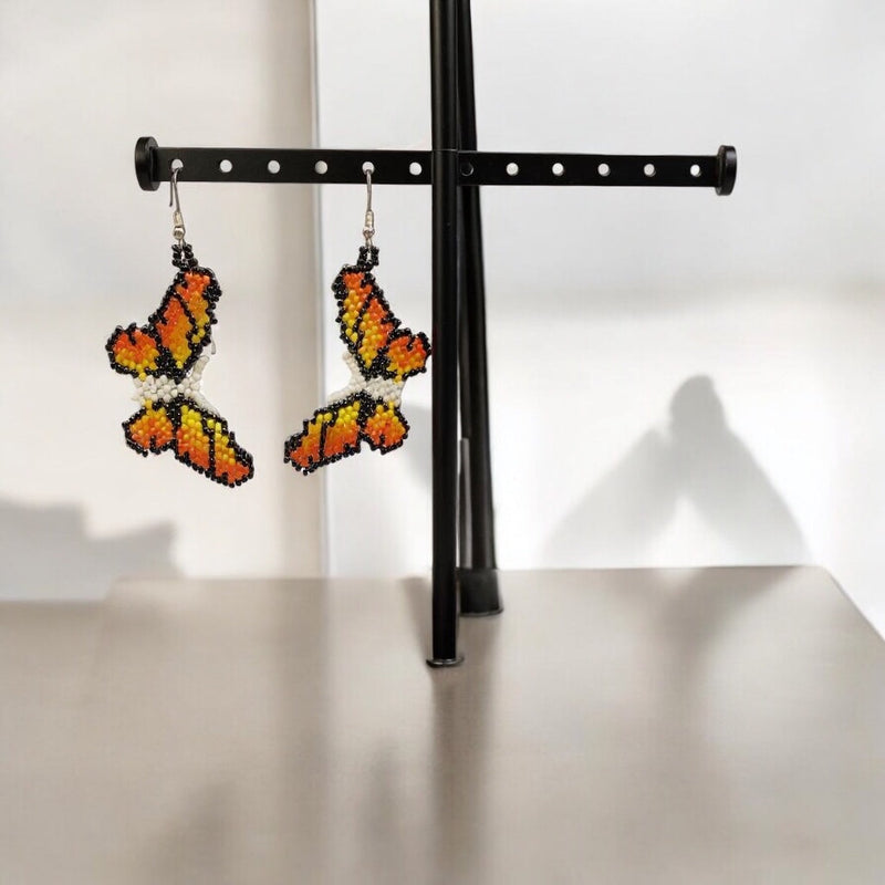 White Orange butterfly Beaded Earrings-2