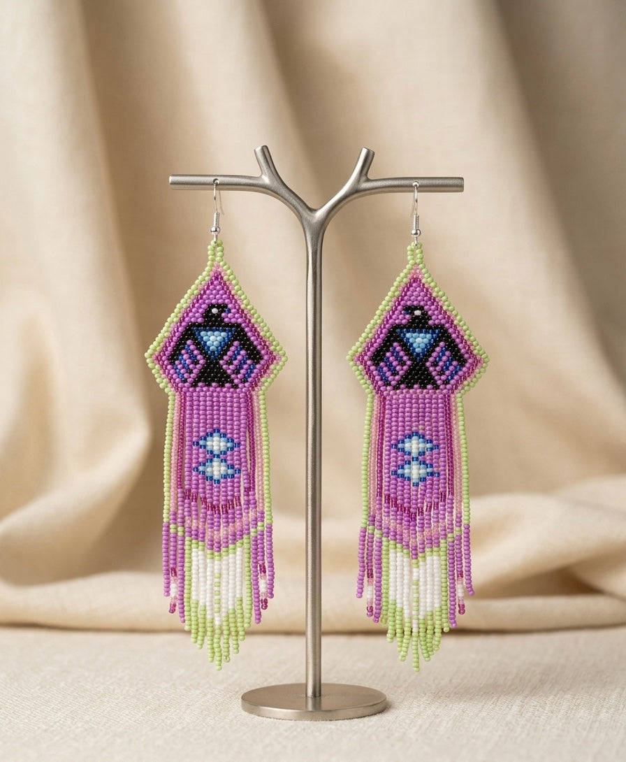 Beaded thunderbird earrings ( Purple )-2