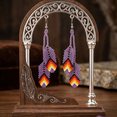 Purple Beaded Feather Earrings-1