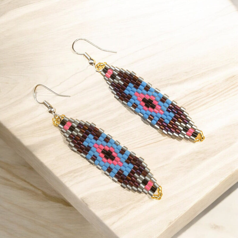 Brown and Pink Miyuki Glass Beaded Earrings-2