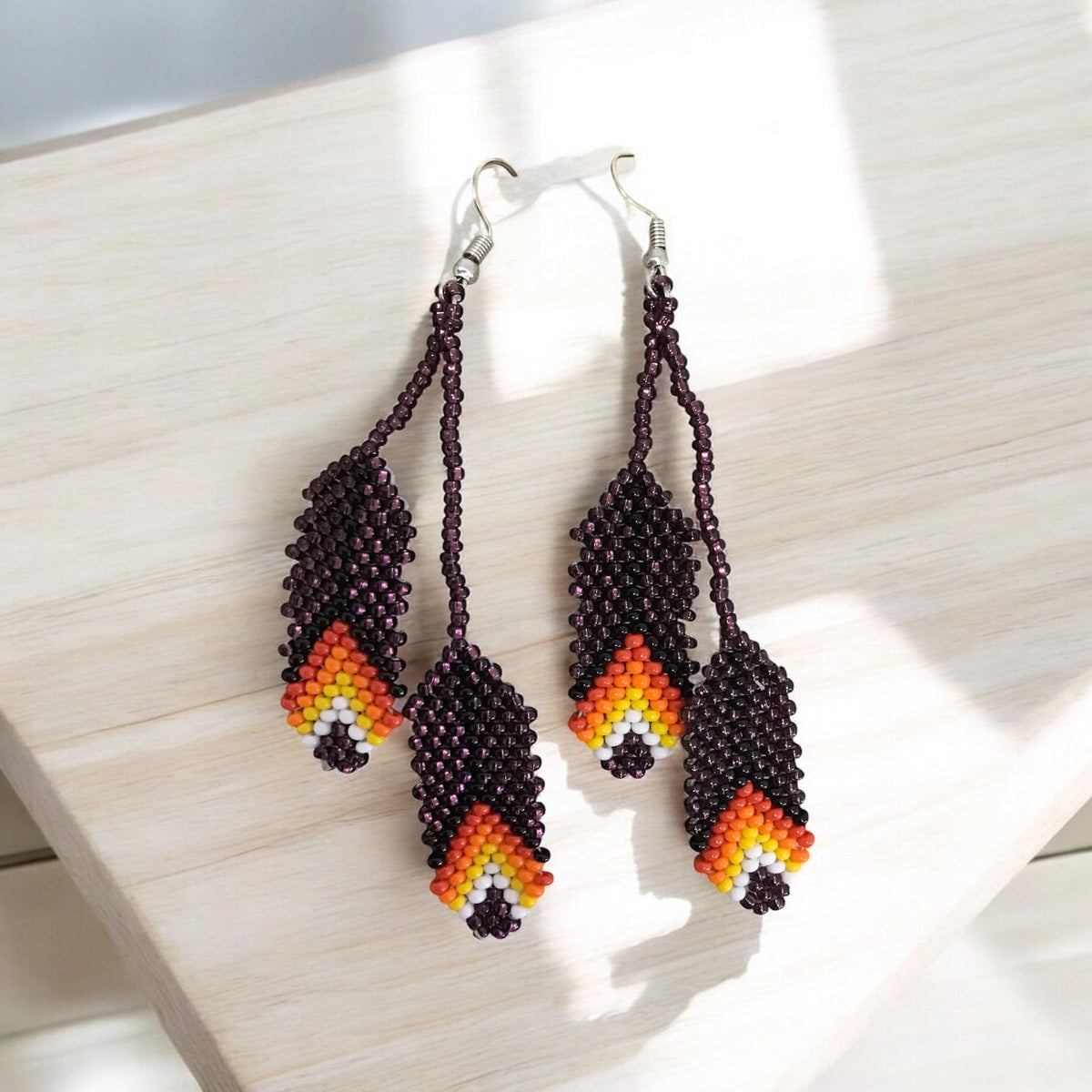 blackberry beaded Feather earrings-1