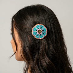 Turquoise Beaded Flower Barrette-2