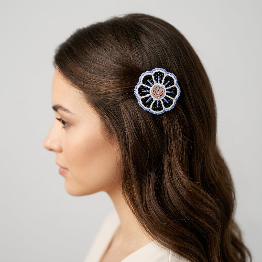 White Beaded Flower Barrette-4