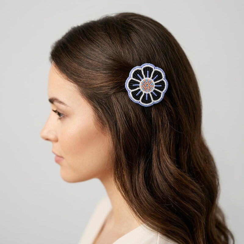 White Beaded Flower Barrette-4