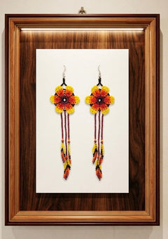 Sun Feather Bloom Beaded Earrings- yellow/orange-1
