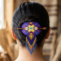 Feathers Fringed Beaded Barrette & Wooden Stick-1