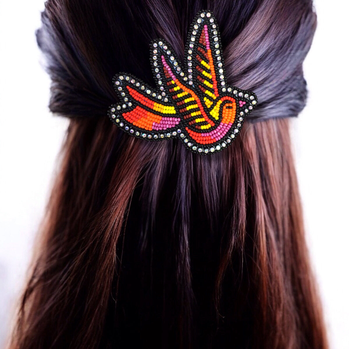 Red and Pink Beaded Hummingbird Barrette
