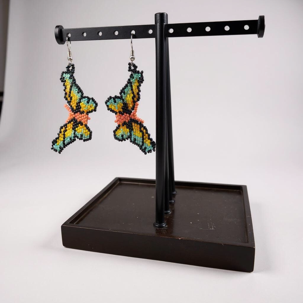 Peach Butterfly Beaded Earrings-2