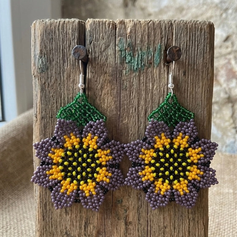 Sunflower Beaded Earrings (Purple)-4
