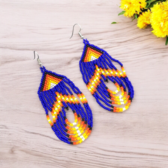 Blue Swoop Beaded earrings-1
