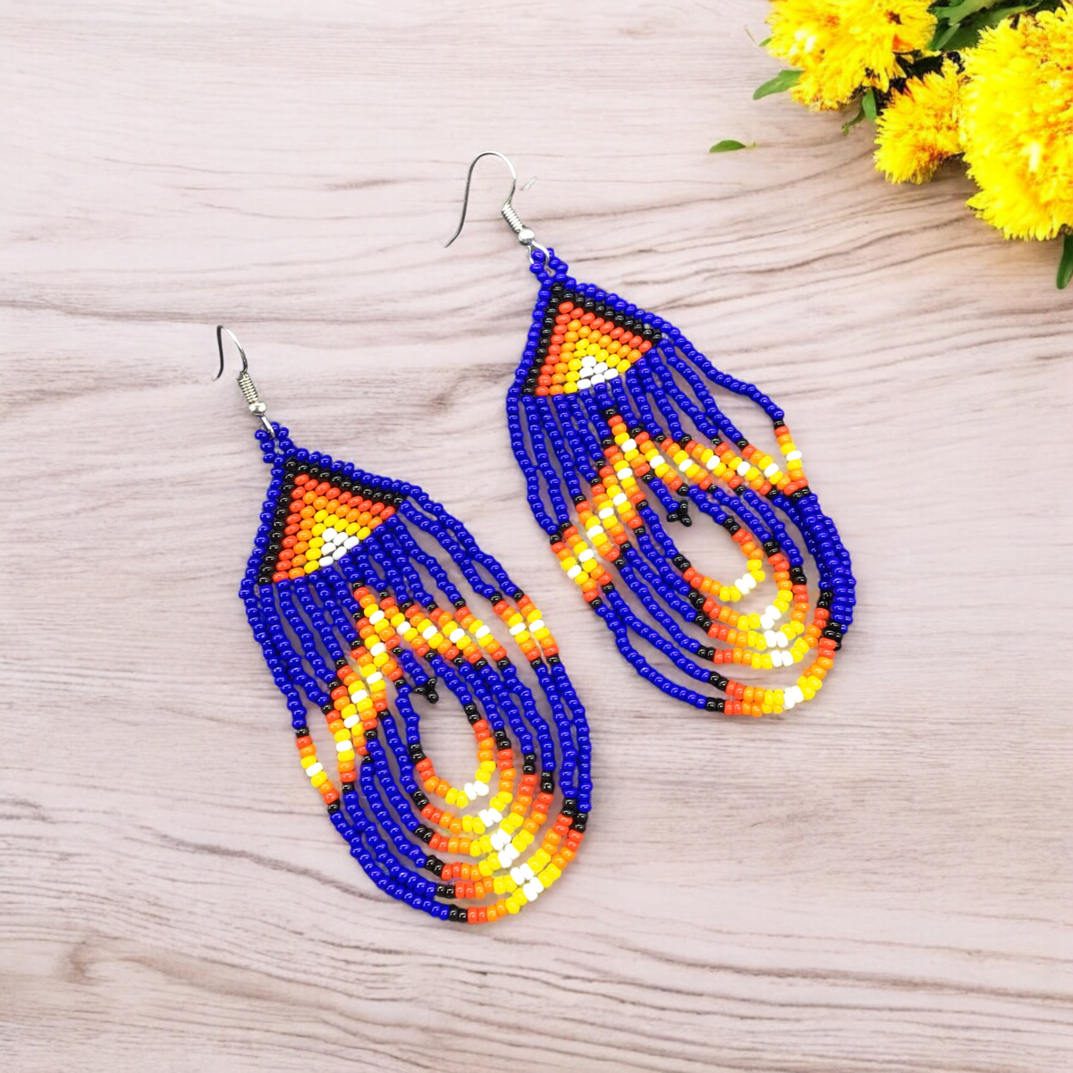 Blue Swoop Beaded earrings
