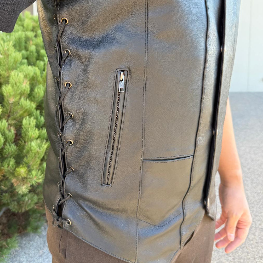 Open Road Men's 10 Pocket Leather Vest | Genuine Cowhide Vest-4