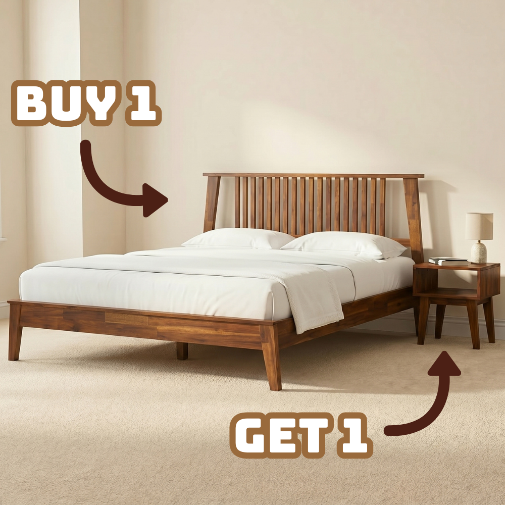[Compre 1 y Reciba 1] Marco de Cama y Mesita de Noche de Madera Maciza Kaylin-10