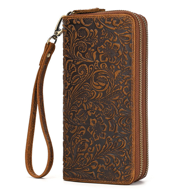 Men Genuine Leather Embossed Long Wallet Vintage Business Clutch-7