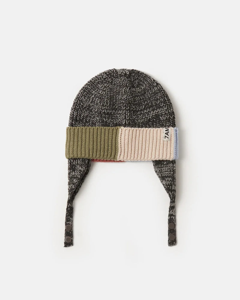 Chunky Beanie Ear Flap| Black Melange Multicolor | 7am-1