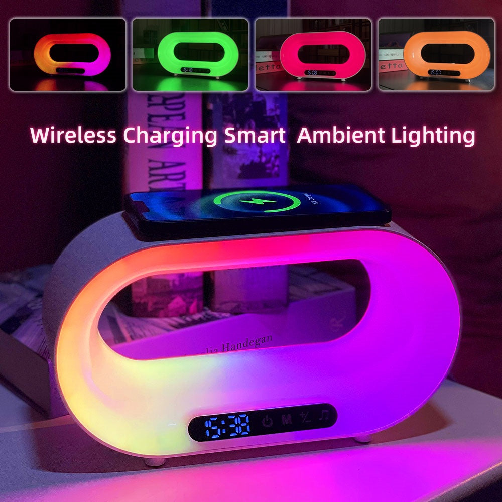 Multi-function 3 In 1 LED Night Light APP Control RGB Atmosphere Desk Lamp Smart Multifunctional Wireless Charger Alarm Clock-1