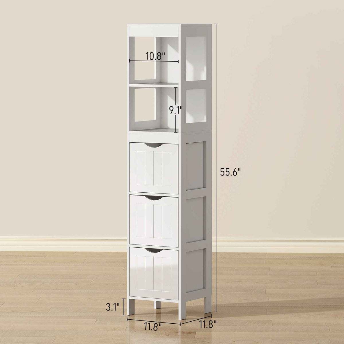 Slim Bathroom Cabinet with 3 Drawers & 2 Shelves-2