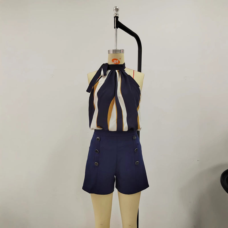 Solid-Color Elegant Double-Breasted Blazer And Shorts Set-5
