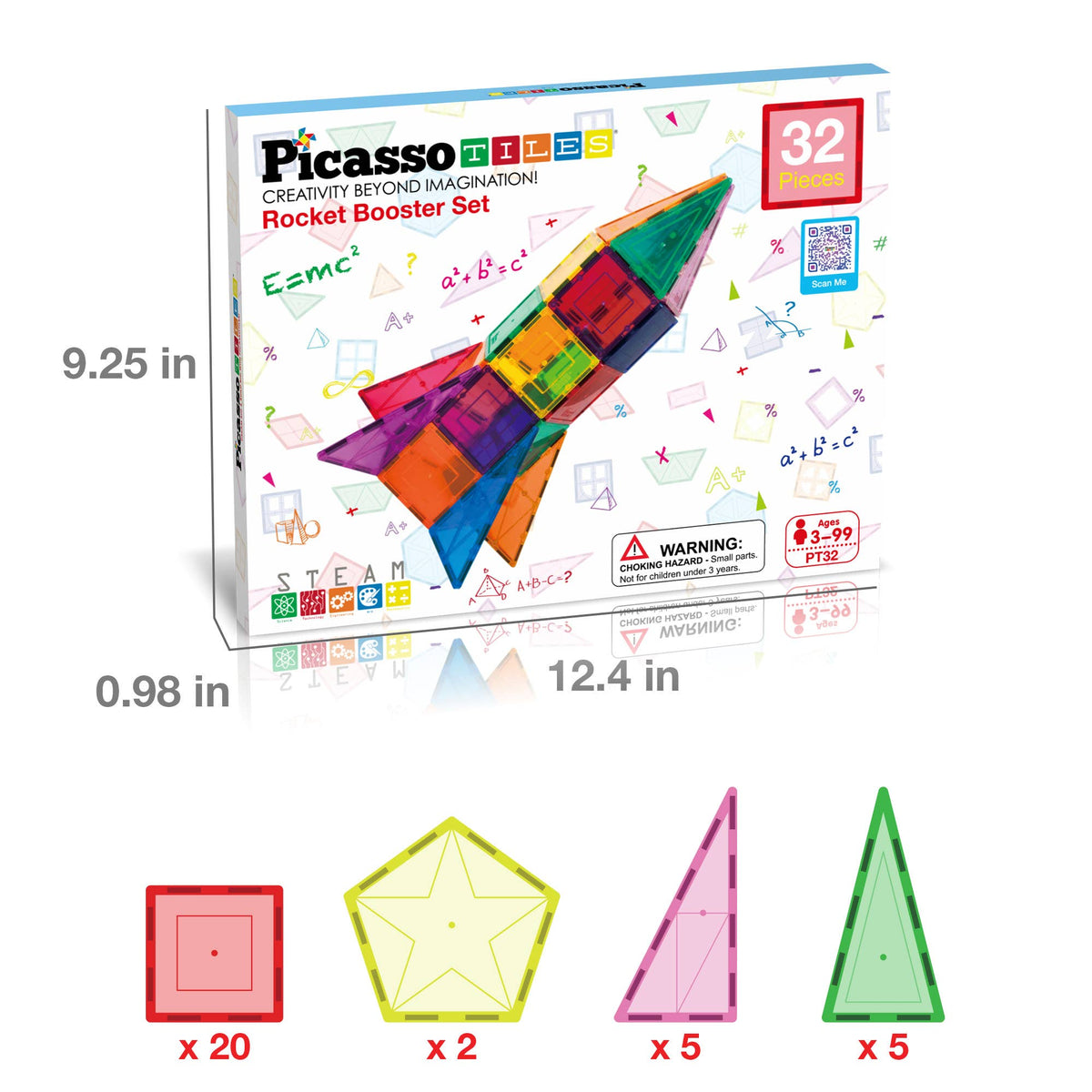PicassoTiles - PicassoTiles 32pc Rocket Magnetic Tile Building Set - Ages 3+-7