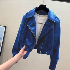 Women's Cropped PU Leather Jacket-11