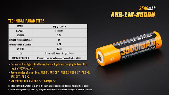 Fenix ARB-L18-3500U USB Rechargeable Li-ion 18650 Battery-5