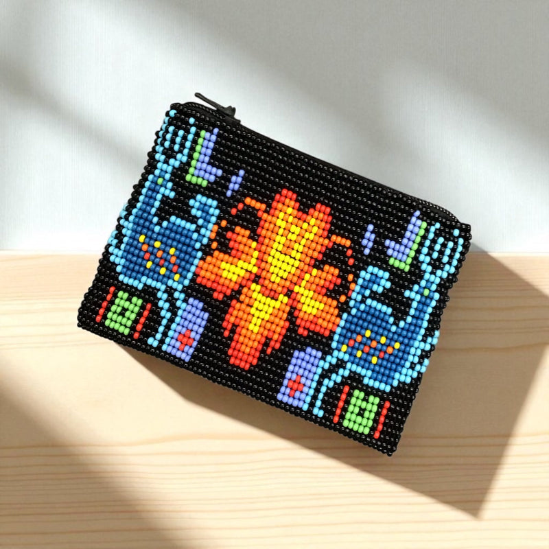 Flower and Moose Beaded coin purse-2