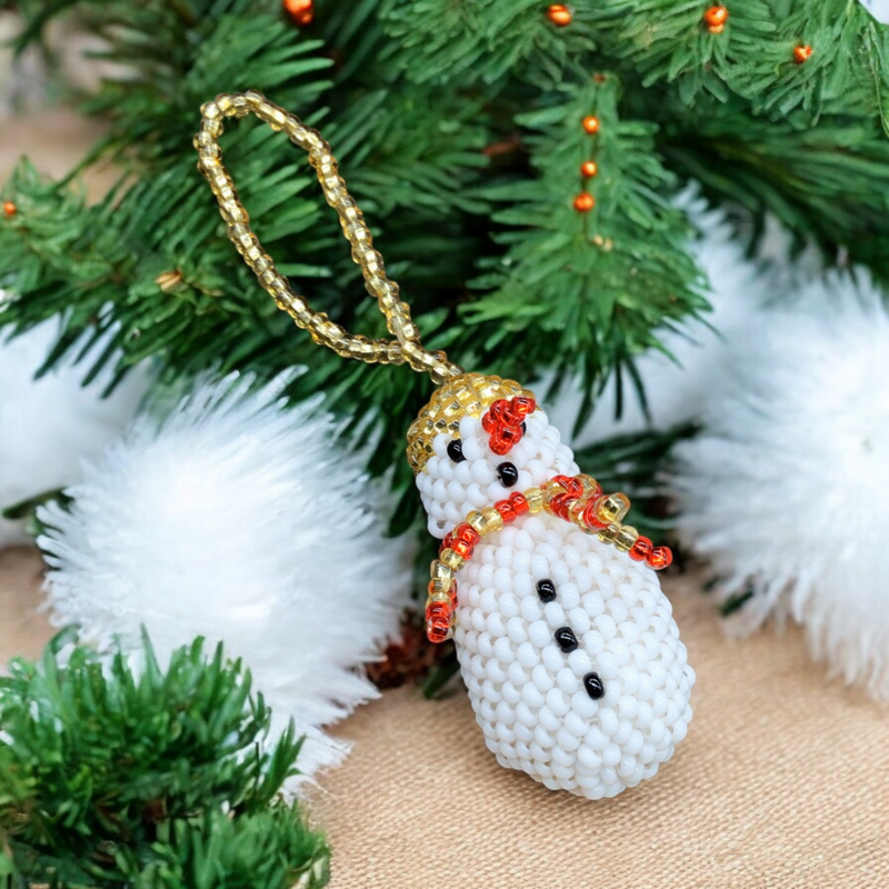 Snowman Beaded Christmas Ornament-4