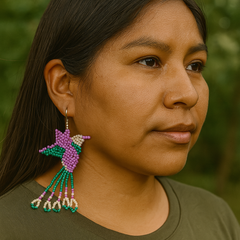 Handmade Beaded Hummingbird Earrings – Purple & Turquoise-1