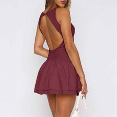 Elegant & Graceful Solid-Color Short Skirt Dress-3