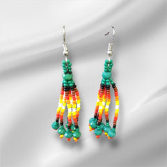 Green Six-Strand Beaded Cascade Earrings-1