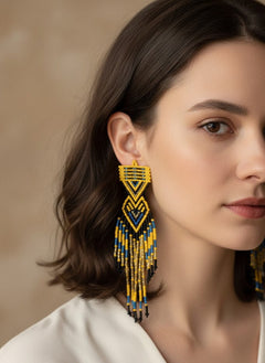 Yellow and Black Sunset Path Beaded Earrings-2