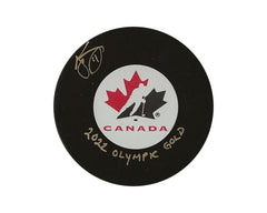 Palet de hockey Jillian Saulnier autographié de l'équipe canadienne, modèle autographié, avec l'inscription « Or olympique 2022 »-1