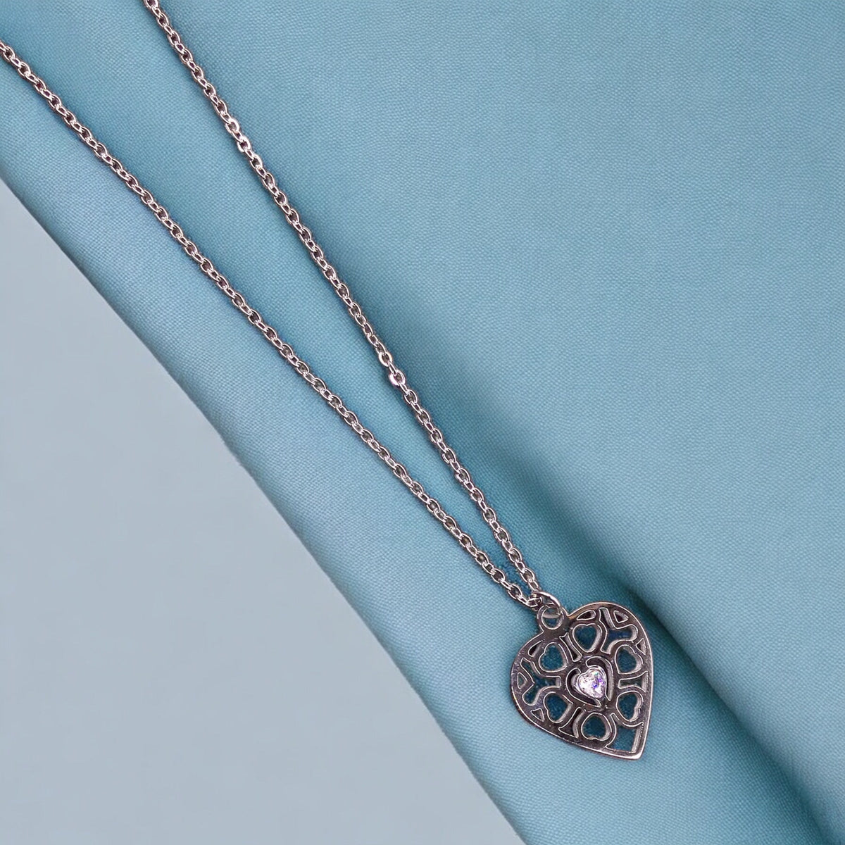 Heart Stainless Steel Necklace Pendants With Long Chain-2