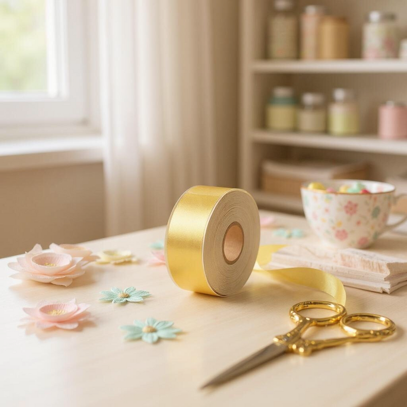 Satin Ribbon Double Face-Yellow Golden #660-3.8 cm Wide-1